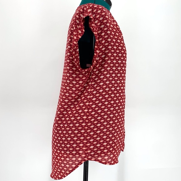 Pleione Burgundy and White Patterned Cap Sleeve Lightweight Blouse, Small - Picture 8 of 16